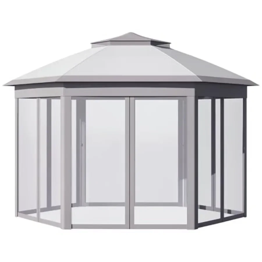 11' x 13' Pop Up Gazebo  Tent with Zippered Mesh Sidewalls and Carrying Bag Event Tent Shelter for Patio Garden Backyard Gray