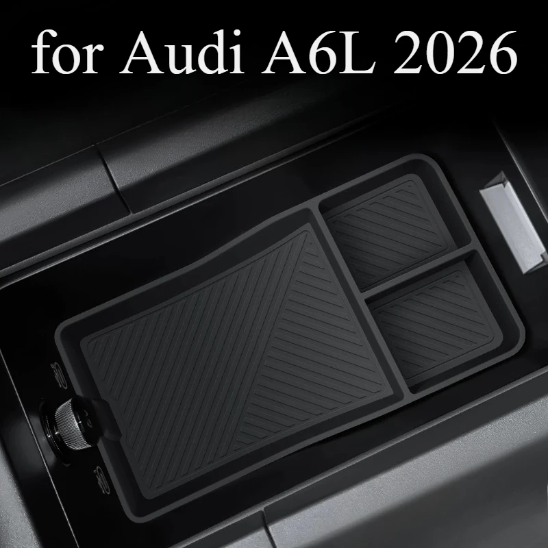 Center Console Organizer for 2026 Audi A6L – Custom Fit Armrest Storage Box, Anti-Rattle Tray with Soft Silicone Mat