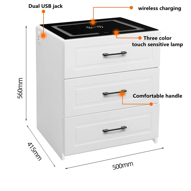 طاولة بجانب السرير الذكية بسيطة وحديثة وصغيرة متعددة الوظائف مع منضدة شحن لاسلكية حمراء شبكية خفيفة #3
