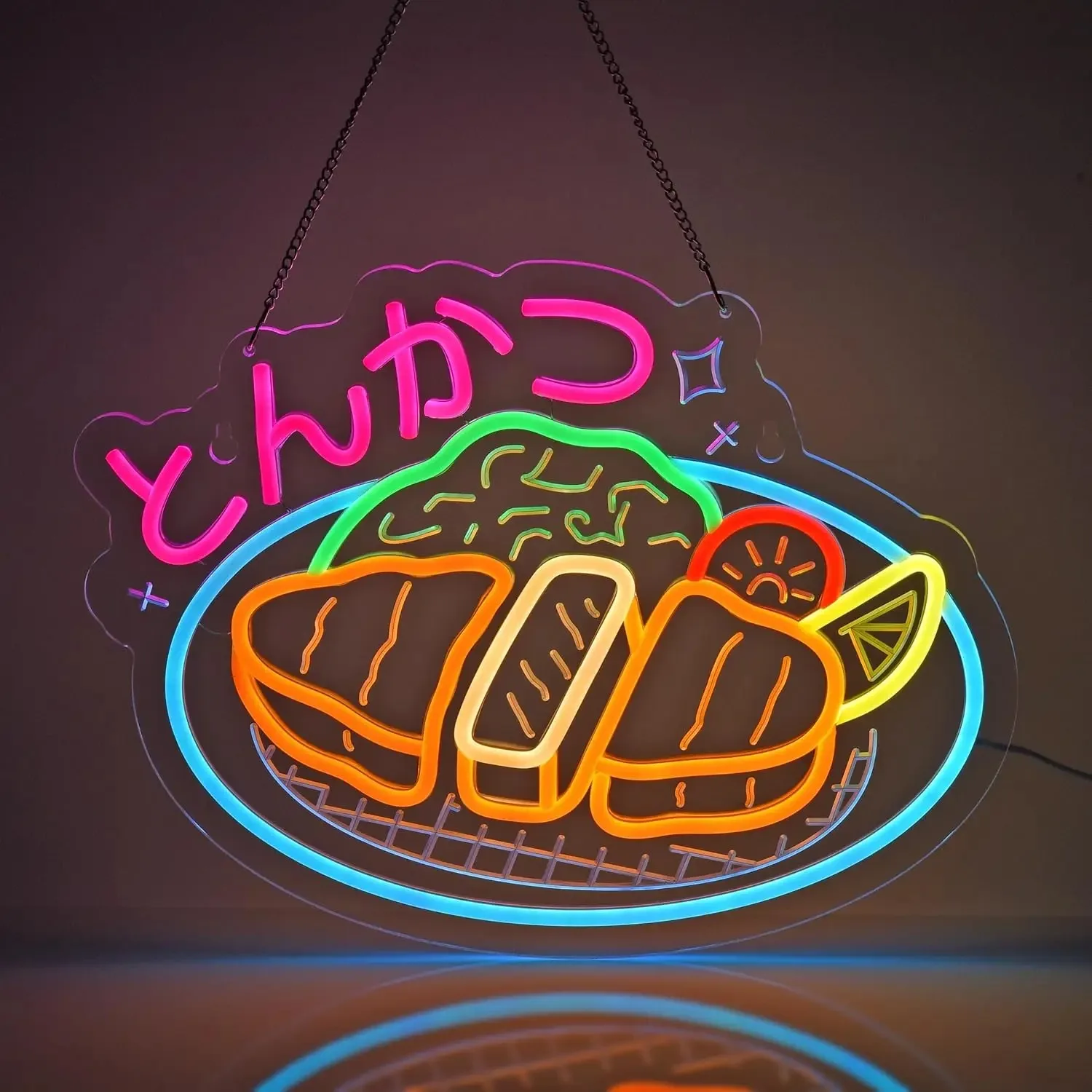 Luz de neón de cutlet de cerdo, letrero de neón japonés Tonkatsu para restaurante, tienda, Bar, cafetería, cocina, fiesta, decoración del hogar, alimentado por USB regulable