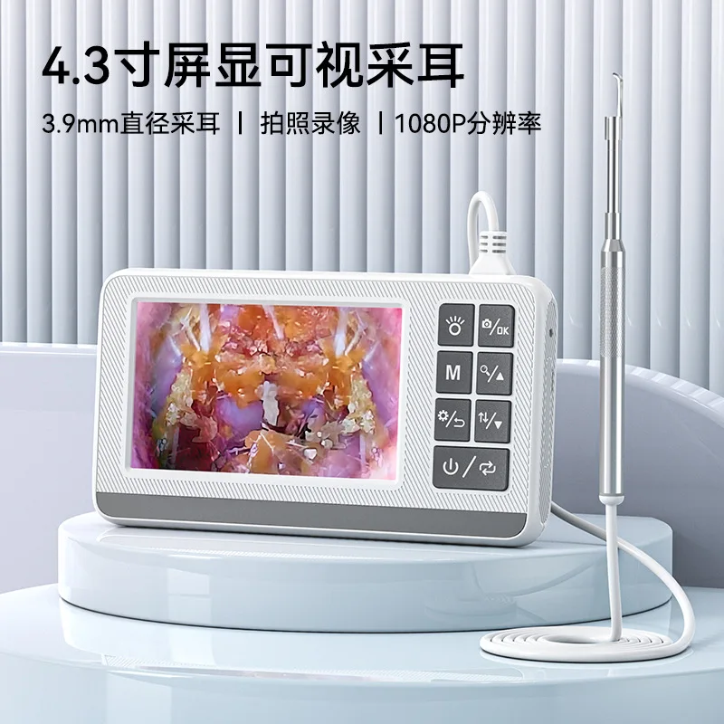 4.3Inch 2MP  3.9mm EarPick Endoscope Camera Ear Wax Removal Otoscope Inspection Earscope Cleaner Ear Camera