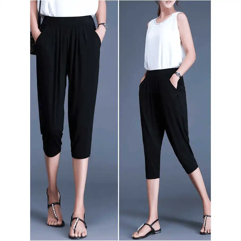 

Спортивные брюки из ледяного шелка с высокой талией больших размеров Qui Dry, женские летние повседневные тонкие брюки с девятью точками, прямые брюки больших размеров