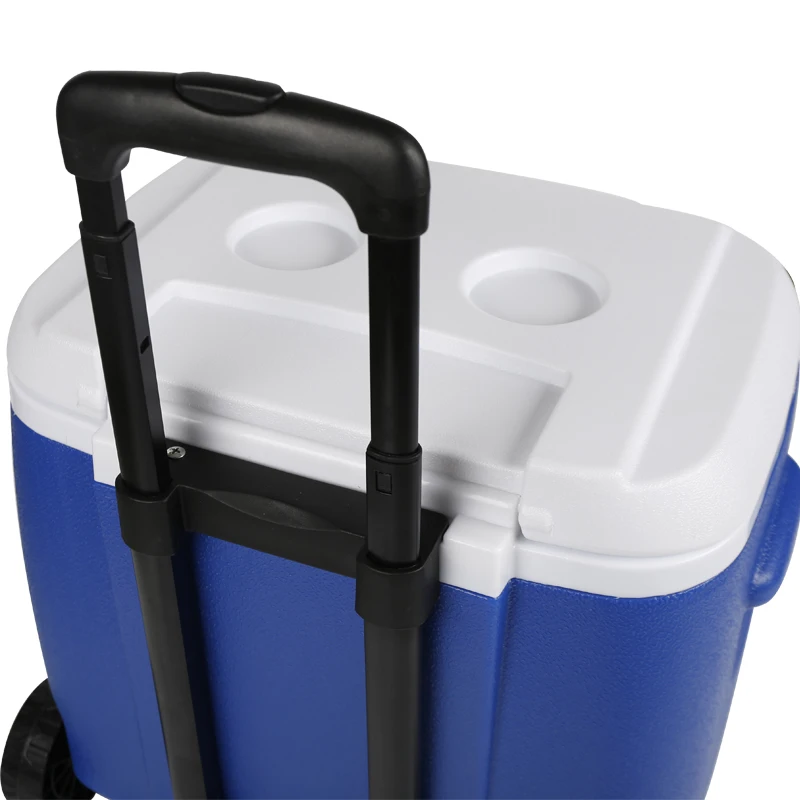 28L Portable Plastic Outdoor Camping Cooler Medical Vaccine Blood Transport Ice Cooler Box with Wheel and Handle