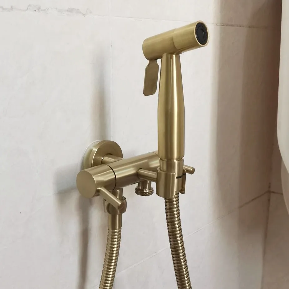 Two way Bidet Spray Shower Set Toilet Sprayer Douche kit Bidet Faucet,Brushed Nickel,Rose gold Brushed gold color