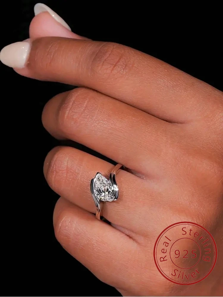 

Модное кольцо из стерлингового серебра 925 пробы с витой каплями воды и цирконом для женщин, юбилейная свадьба, роскошные ювелирные изделия высокого качества