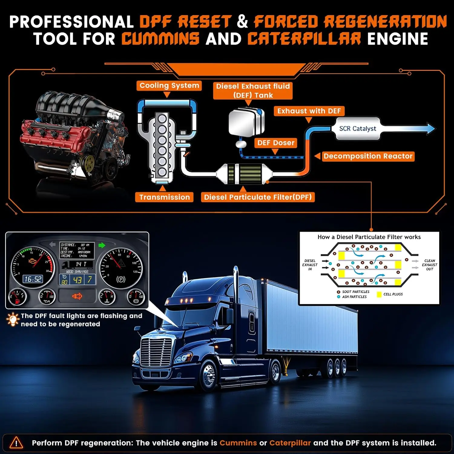 ANCEL HD430 Heavy Duty Truck Scanner DPF Reset & Forced Regeneration voor Cummins & Caterpillar HDOBD Diesel Diagnostische Hulpmiddelen
