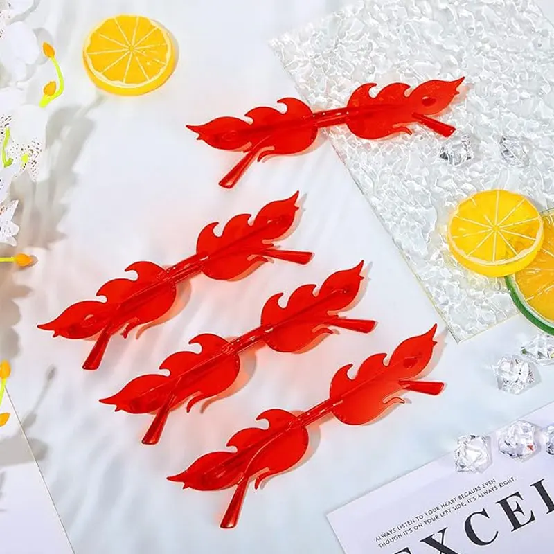 1-24 Stück Flammen-Sonnenbrillen aus Kunststoff, Sommer-Strand-Accessoires, Rote Flammenbrillen für Damen und Herren, Party-Zubehör, Foto-Requisiten – Detail 3