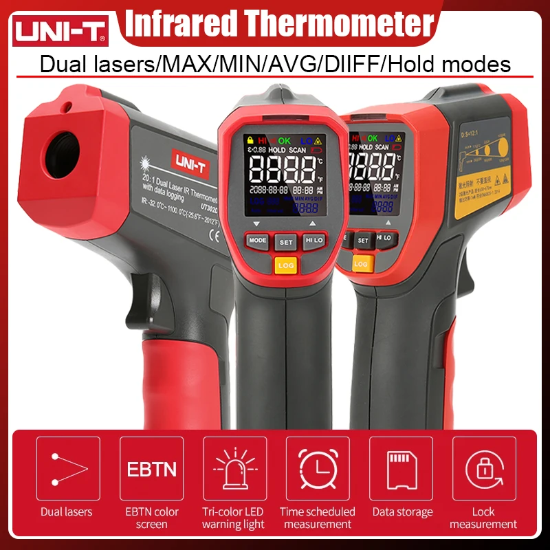 UNI-T Digital Infrared Thermometer UT303D+ Industrial Non-contact Thermometers Laser Temperature Meter Gun -32℃-600℃ Data Hold
