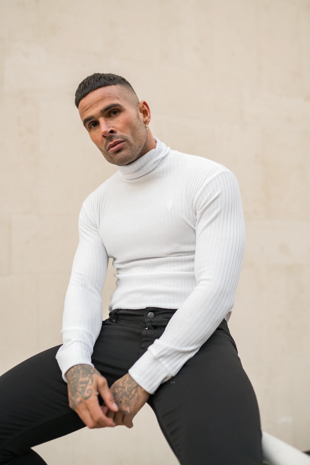 Mens Plain  Slim Fit Turtleneck Knitted Long Sleeve Breathable Quick Dry T-shirts Fitness Bodybuilding Muscle Sweater Pullover