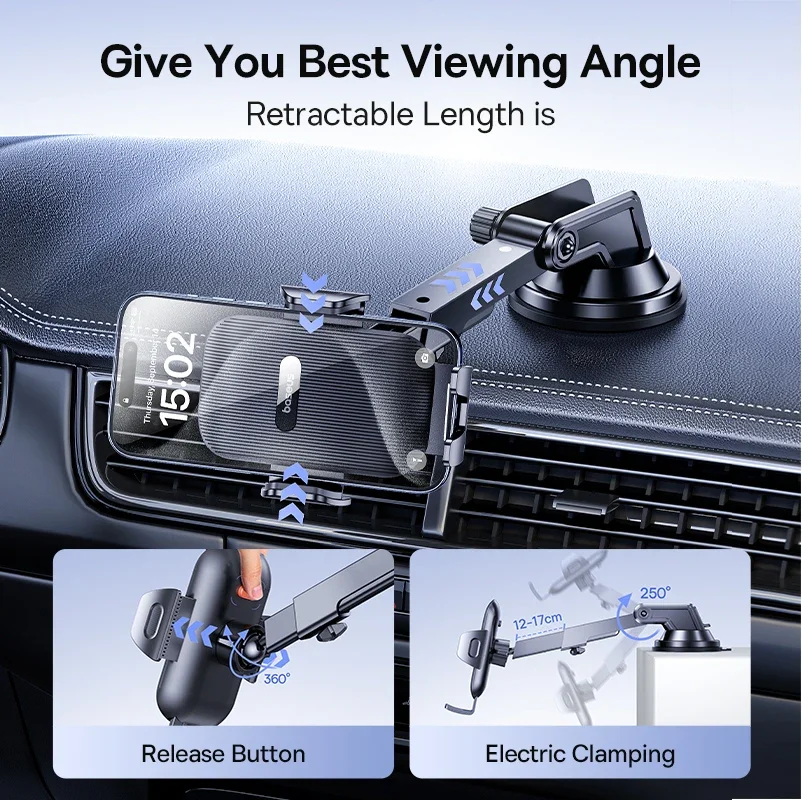 Baseus Car Phone Holder Sucker for Dashboard Windshield Mobile Car Cell Phone Holder Clamp For iPhone Pro Xiaomi Huawei Samsung