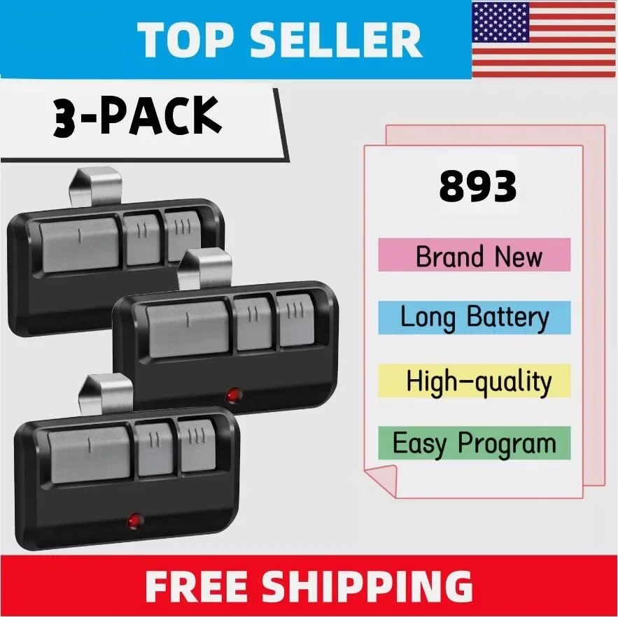 

3PCS 893MAX Remote Control 973LM 971LM 972LM 974LM371LM 891LM 893LM Liftmaster Garage Door Opener 310MHz 315MHz 390MHz Rolling