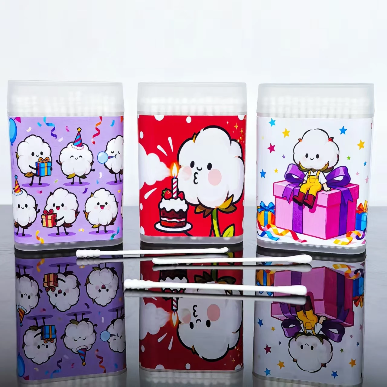 สำลีก้านยาว 300 ชิ้น สำหรับวันเกิด, สำลีก้านสองหัวแบบก้านบางสำหรับใช้ในครัวเรือน, สำลีก้านสำหรับเป็นของขวัญวันเกิด