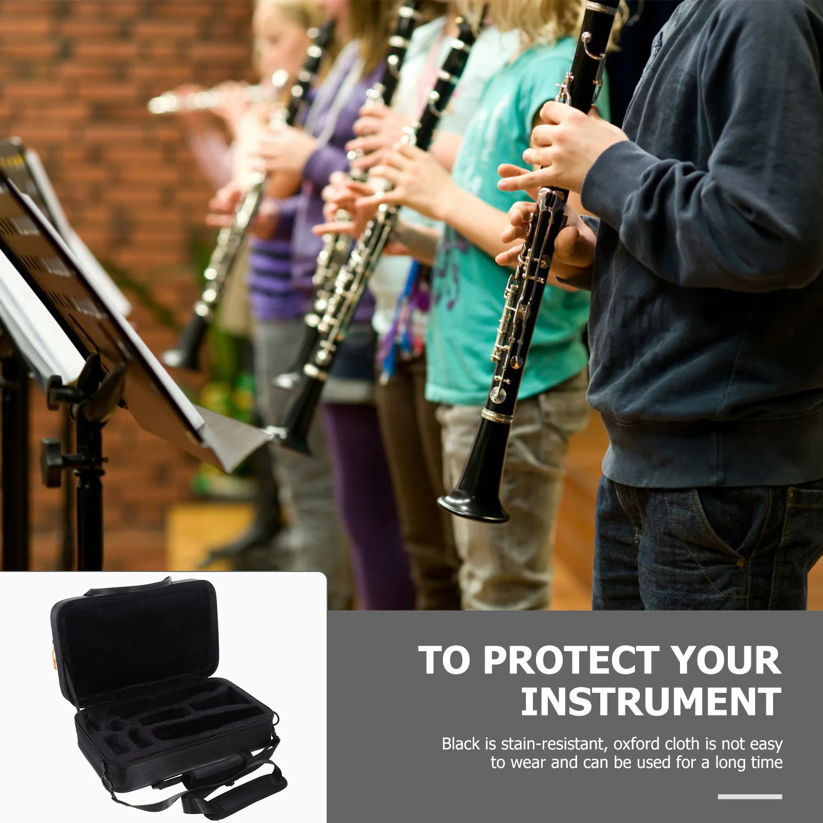 

1Pcs Shockproof Clarinet Box Black Portable Hard Oxford Cloth Case Reinforced Handles Shoulder Strap Protective Clarinet