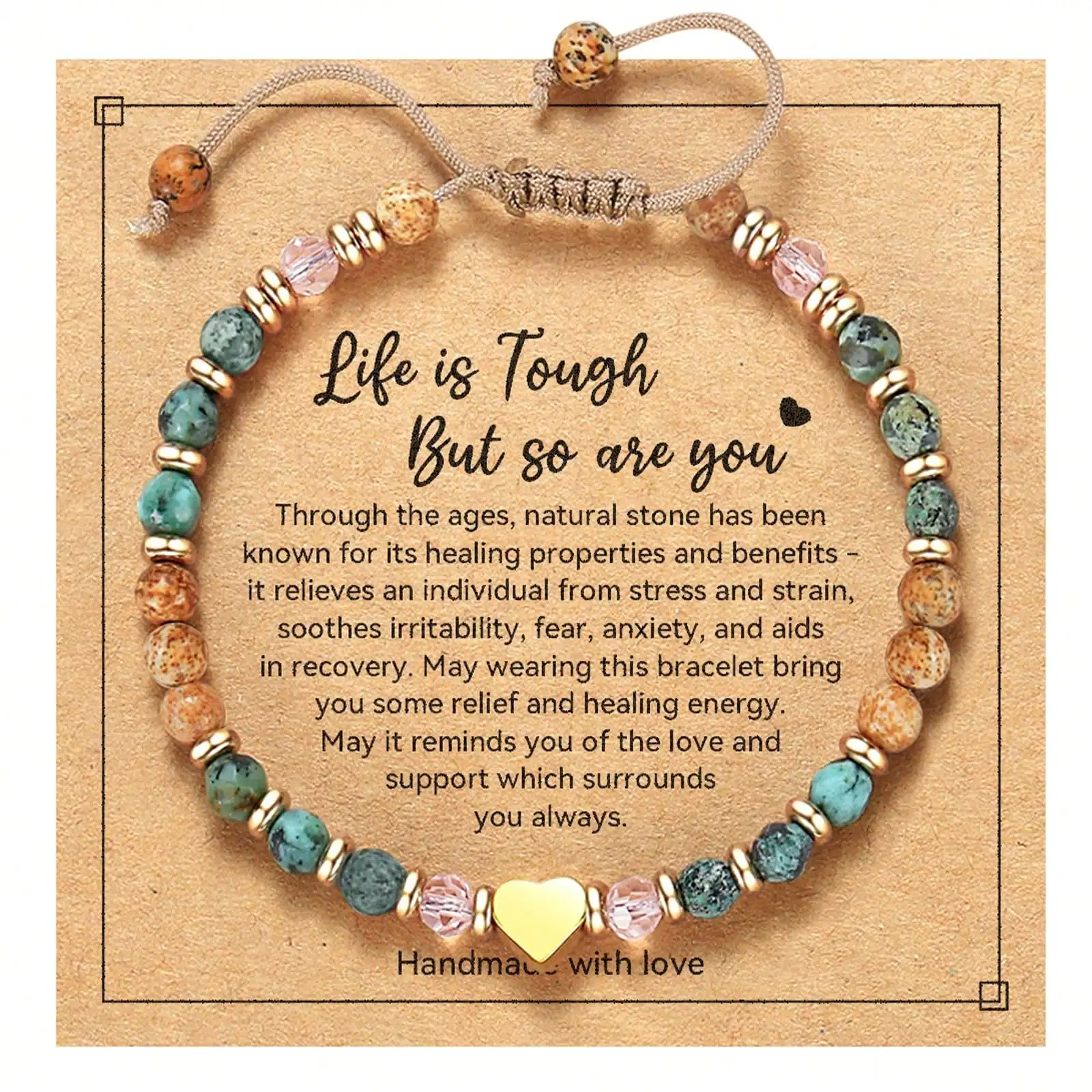 Regalo de cumpleaños para mujer: pulsera de piedra natural curativa, te extraño, te deseo una recuperación rápida, regalo para amigas y hermanas, regalo perfecto