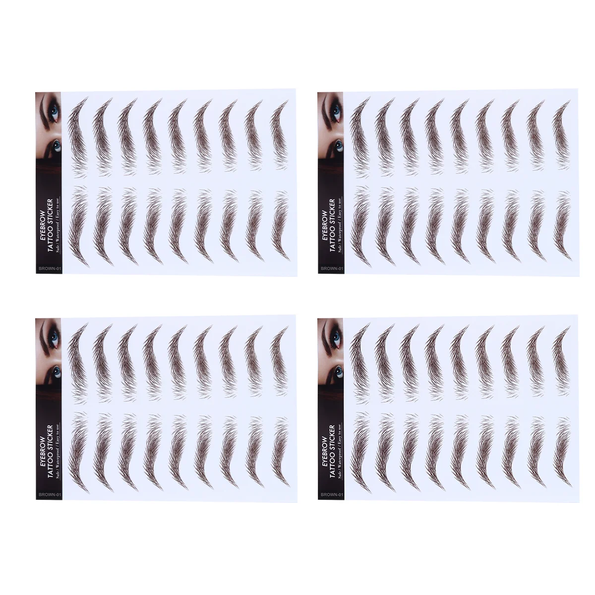 4 Pcs Eyebrow Stickers Water Transfer False Eyebrows Cosmetics Fake Tool Artificial Stencils Imitation 6D Hair-Like Makeup