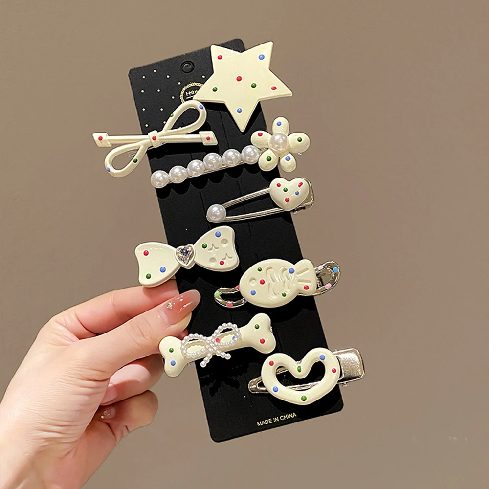 3/8Pcs Colorful Polka Dot Star Hair Clip For Women Girls Sweet Heart Pentagonal Star Hairpins BB Clip