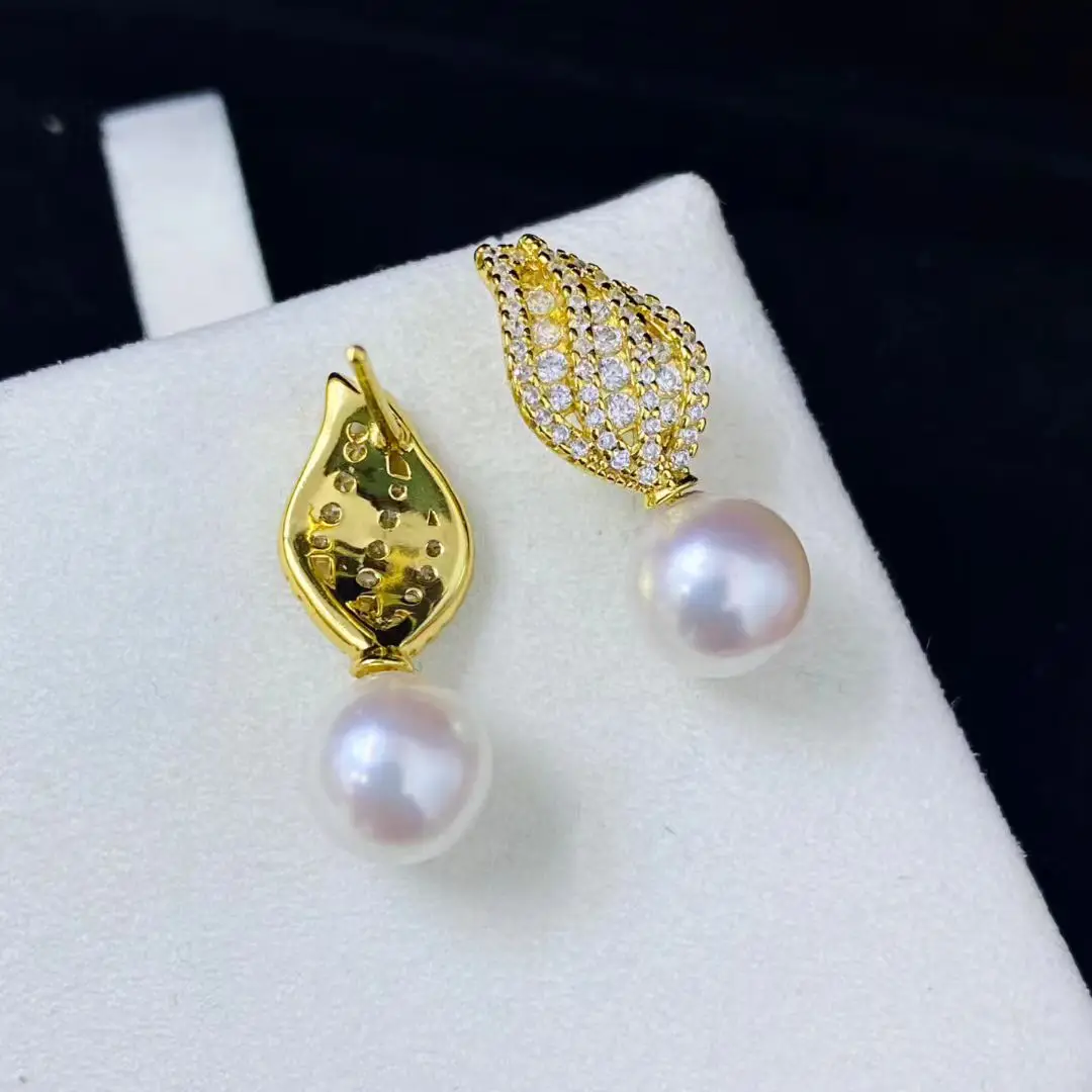 S925 Sterling Silver Pendant Earrings Mountings Findings Base Jewelry Set Mounts Settings Parts for 8-15mm Pearls Beads