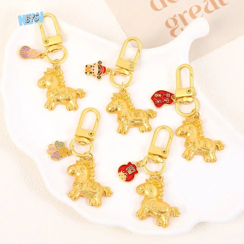 

Unique Chinese Style Gold Pony Keychain Alloy Gold Horse Key Ring New Year Bag Charm Zodiac Pony Bag Pendant Year of The Horse