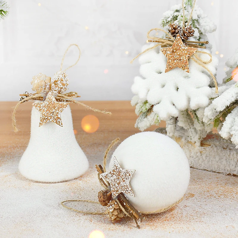 1/2pcs White Christmas Ball Snowflake Water Drop Bell Christmas Tree Hanging Pendants Ornament  For Home 2025 New Year Navidad