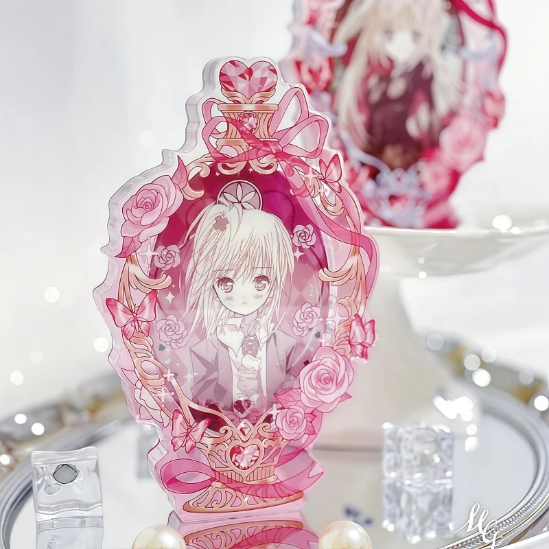 Timeless in A Bottle Oval & 75mm Round Badge Display Brick, Vintage Rose Butterfly Acrylic Frame for Anime Kpop Merch Desk Decor