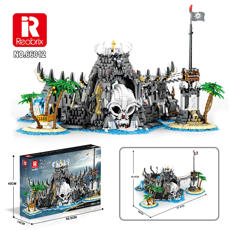 Reobrix – ensemble de blocs de construction d'île de crâne de Pirate Bay, scène de crique au trésor fantastique sombre, décor de modèle de Puzzle avancé pour adultes