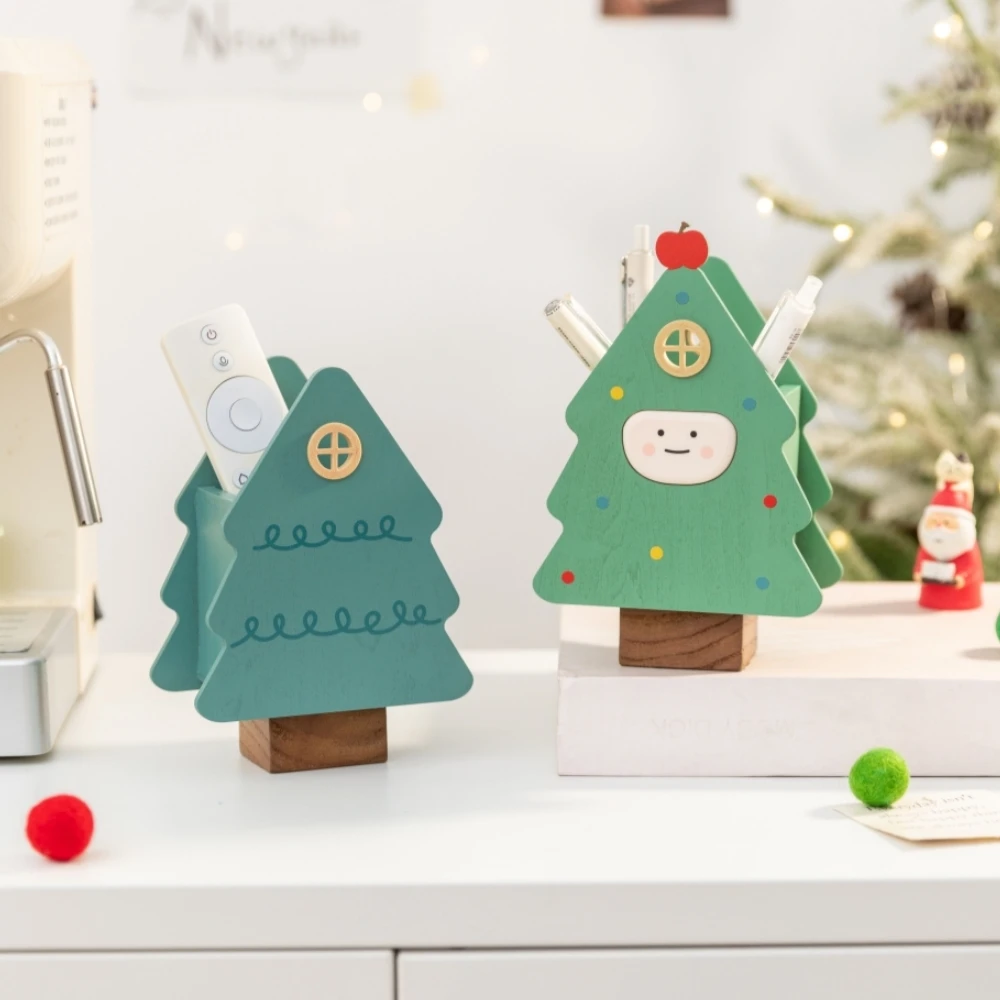 Cute Christmas Tree Pen Holder Makeup Brush Storage Box Desktop Organizer Home Office Decor Student Desk Back to School Gift