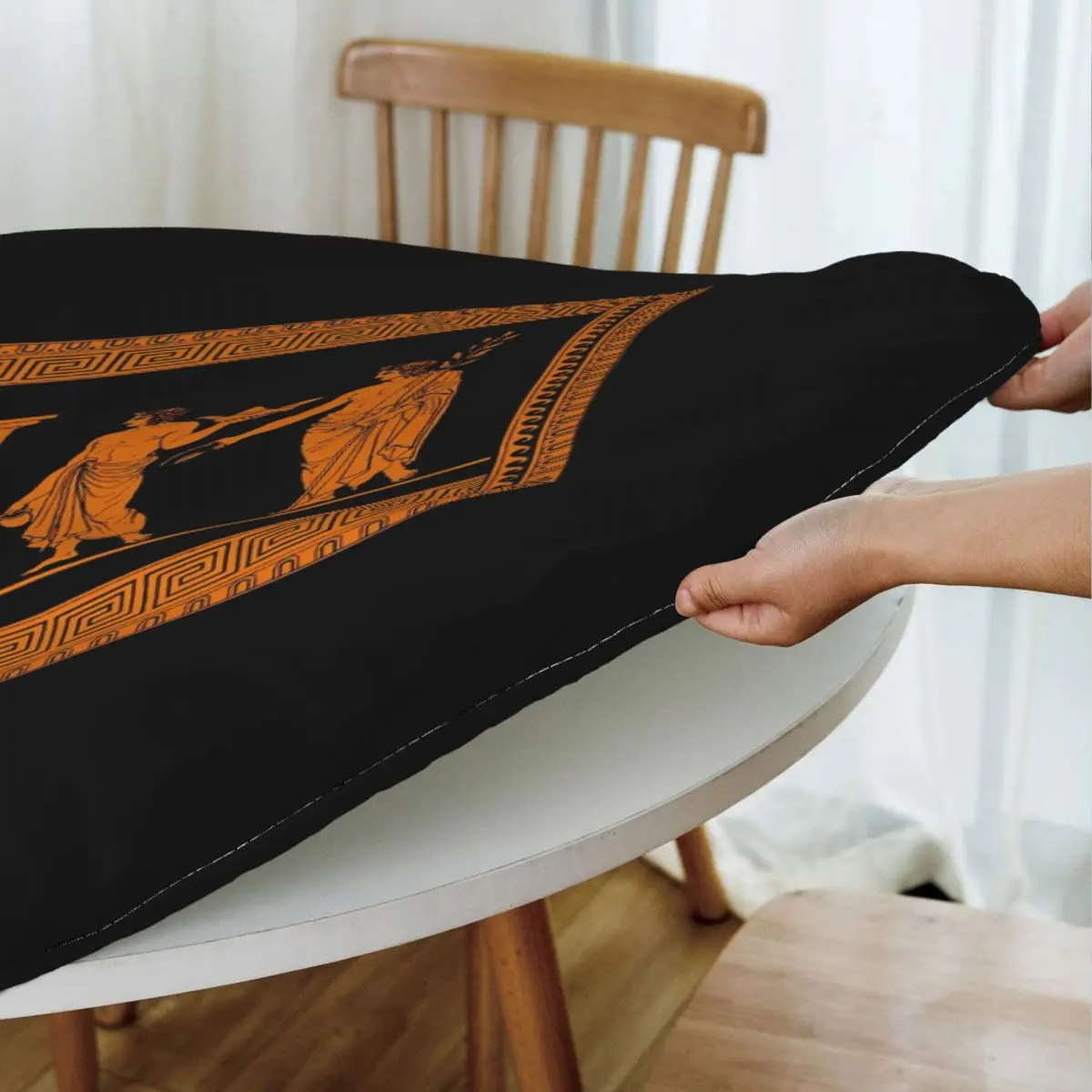 Red Figure Greek Vase Offering Scen Waterproof Round Tablecloth Oilproof Table Cloth for Kitchen Events Dining Table Cover