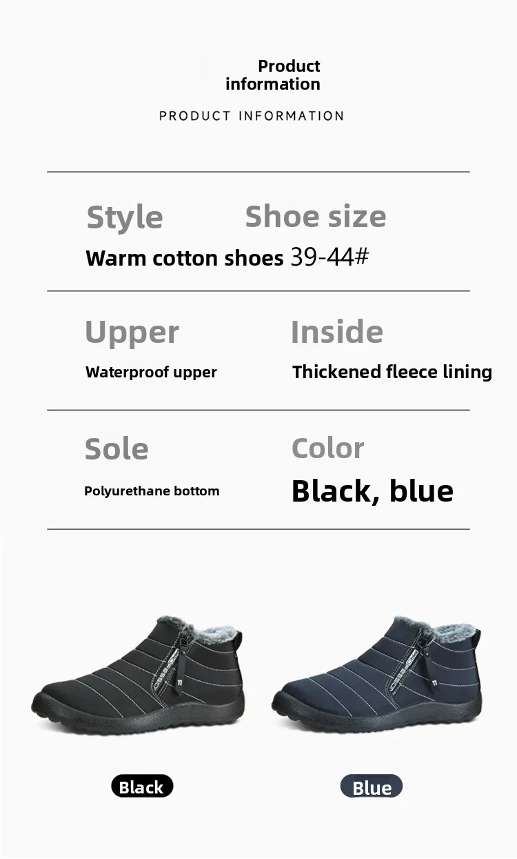 Herren Winter Schneestiefel mit Seitenreißverschluss, wasserdicht, warm, mit Fleece gefüttert, knöchelhoher Stiefel, rutschfest, Outdoor, Freizeit, Baumwollschuhe – Detail 8