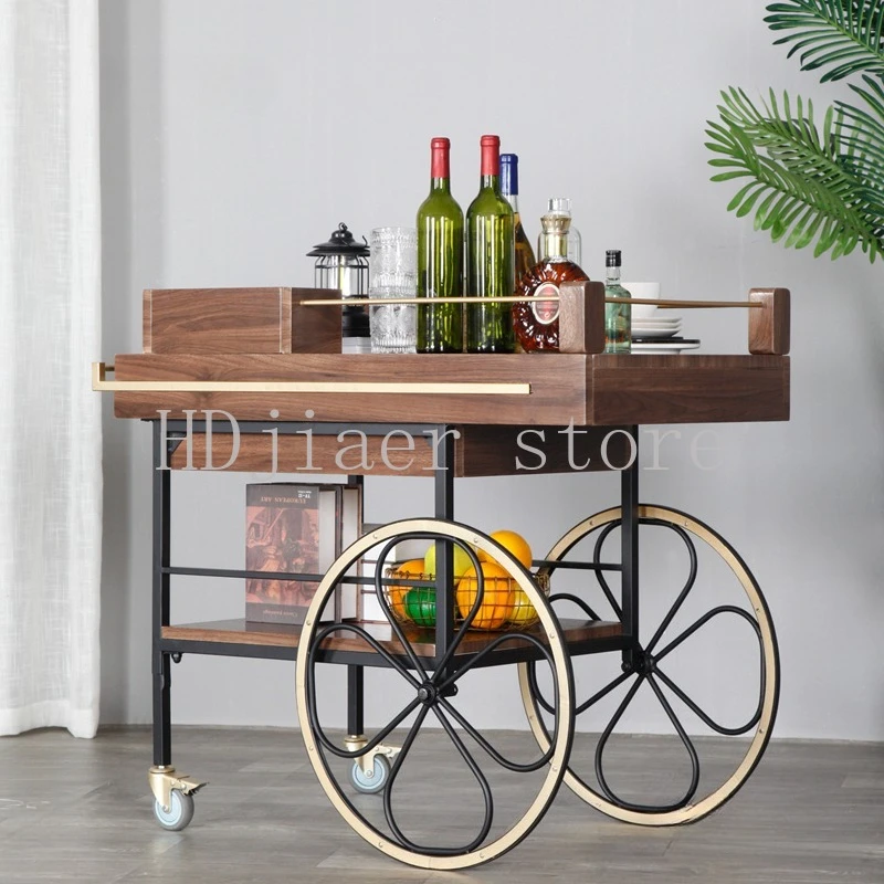 

Solid wood catering food truck baking mobile silent high-end wine service cart star hotel restaurant steak cart