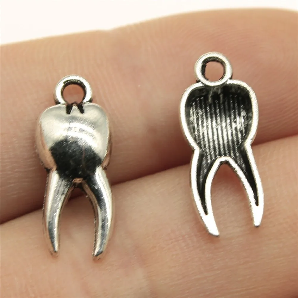 

Wholesale 200pcs/bag 20x8mm Tooth Pendant Charms Wholesale Antique Silver Color Zombie Tooth Teeth Molar Charm