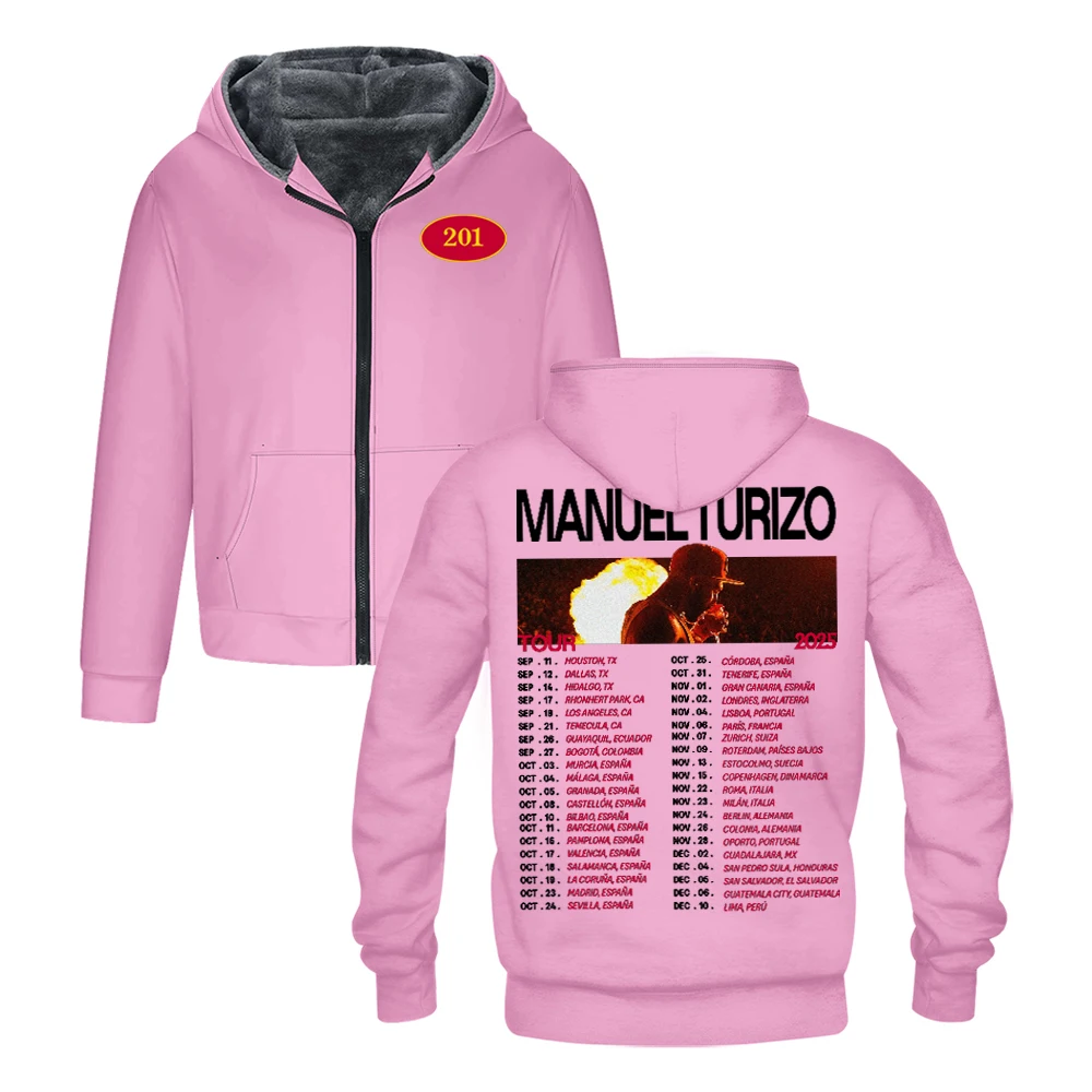 مانويل توريزو 201 جولة حول العالم 2025 قلنسوة بسحاب كم طويل ملابس الشارع الشهير النساء الرجال سترة سترات للجنسين معطف الشتاء