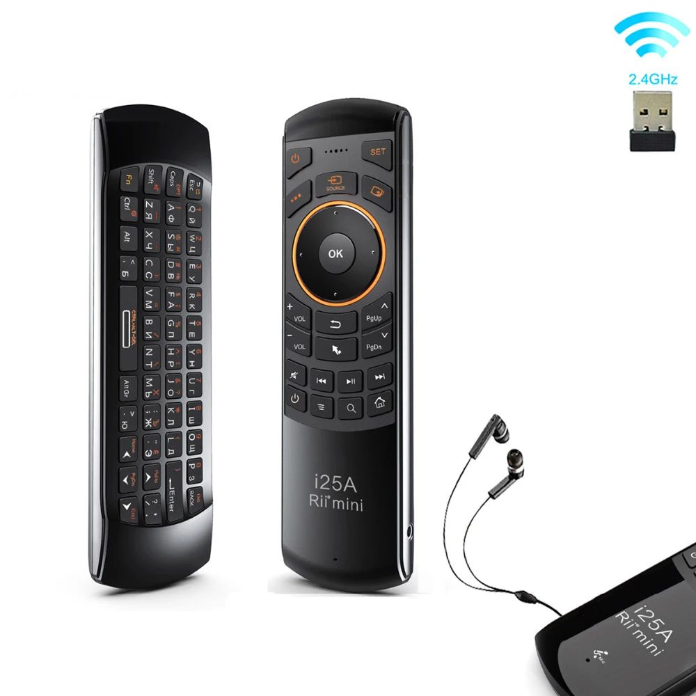 Rii i25A 2.4G Mini bezprzewodowa klawiatura Uniwersalny pilot Air Mouse z gniazdem słuchawkowym do Smart TV Android TV Box Fire TV