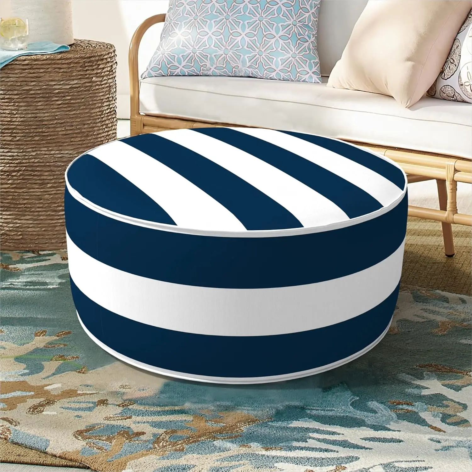 

Inflatable Ottoman Stool D21 Xh9 For Outdoor/Indoor Use, Water Repellent Patio Foot Rest Stool With Portable Handle,Round Pouf