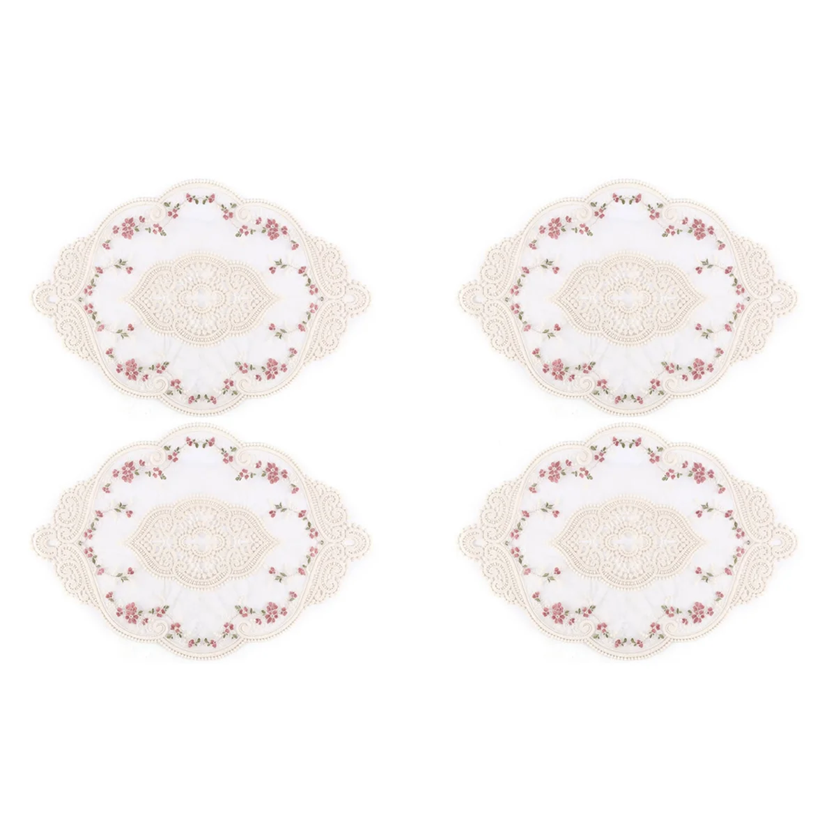 2025 New 4Pcs Vintage Oval Lace Table Placemats Exquisite Flower Embroidered Doilies Vase Mat 12.2 X 16.9 Inch