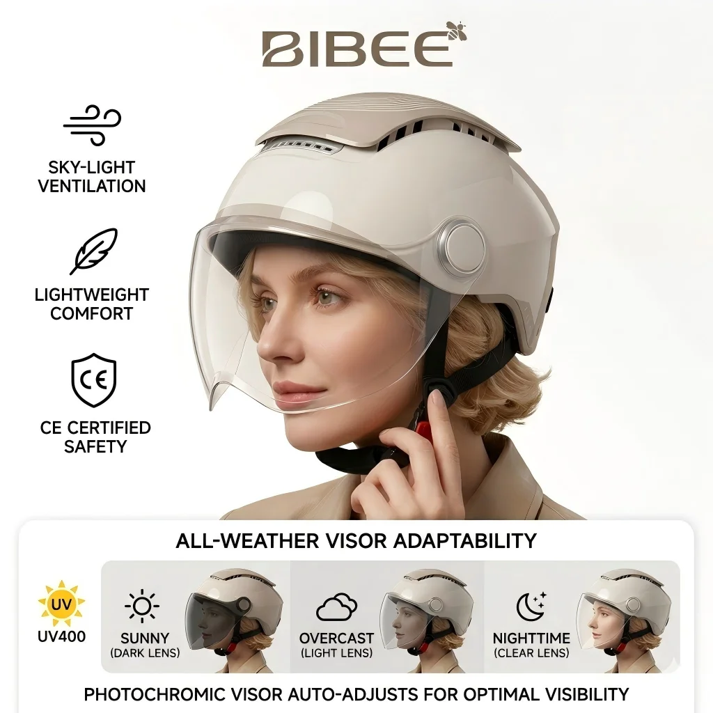 BIBEE Fortschrittlicher E-Bike-Helm für Stadtfahrer, Patentierte AirHuge-Belüftung, Doppelvisiere, Glänzende ABS-Schale, Leichte Sicherheitsausrüstung – Detail 3