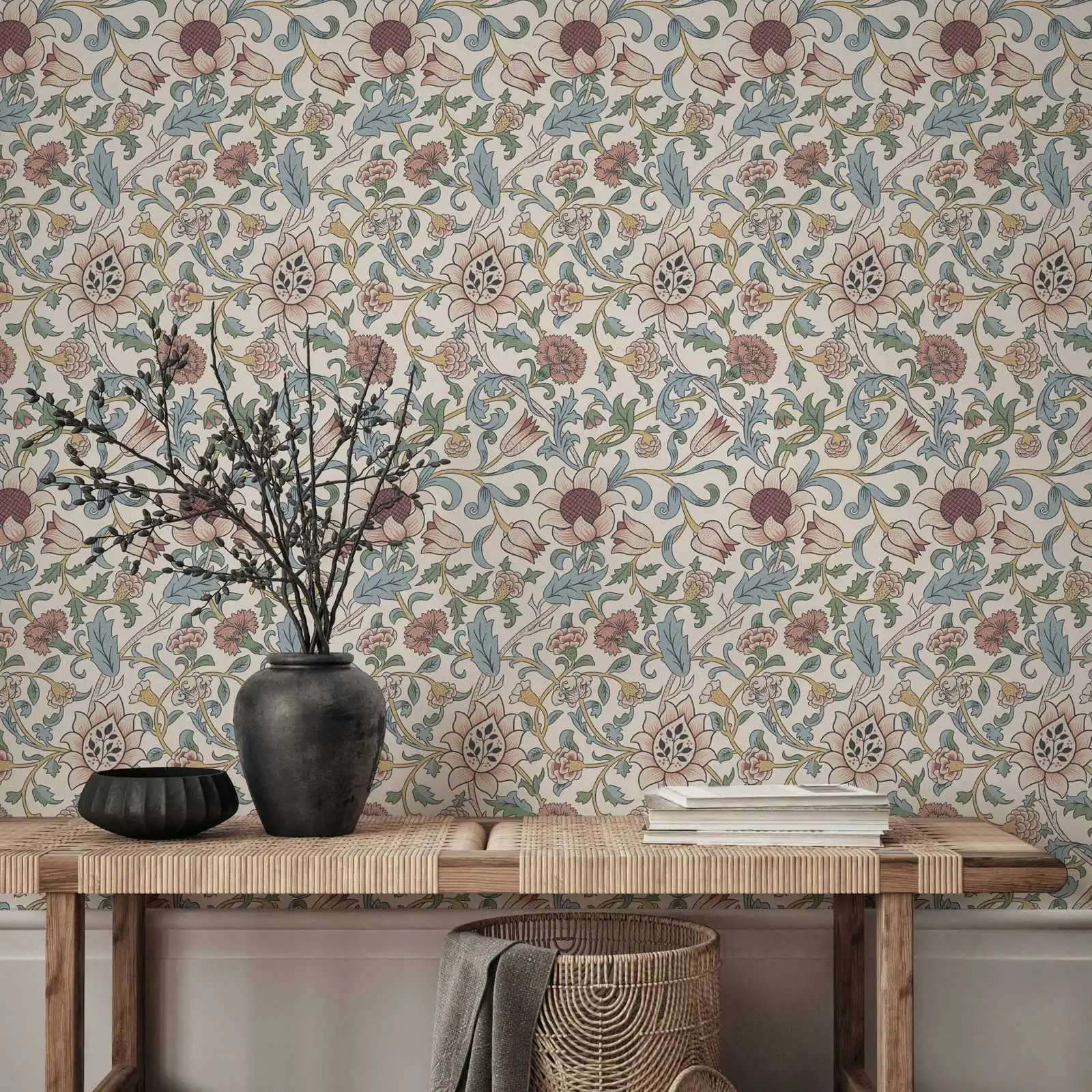 William Morris Evenlode Wallpaper, Aqua on Charcoal, Vintage Floral Wallpaper For Home Decoration,Or Traditional Un-paste Papers
