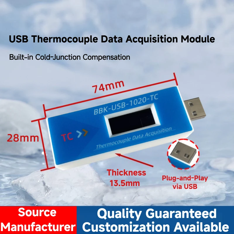 High Definition OLED Screen Single-Channel USB Thermocouple Data Acquisition Module 8 Compatibility Temperature Instruments
