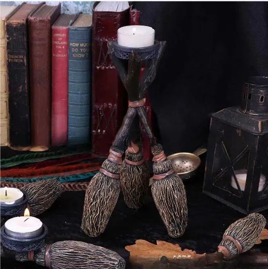 

New magic broom candle holder witchcraft tarot resin craft ornament desktop decoration