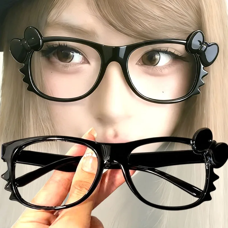 Cute Round Frame Bowknot Eyeglass Pink Leopard Print Eyewear Cartoon Large Round Frame Eyeglasses Without Lenses Glasses Frame