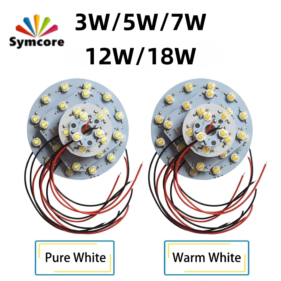 5pcs High Power LED Lamp Bead Light Board Bulb Aluminum Plate With Lamp Beads 3-18W With Cable Pure White Warm White