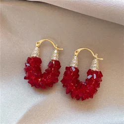 Red Crystal Earrings European And American Style Personalized Fashion Stud Earrings Ladies Girls Travel Wedding Accessories 2024