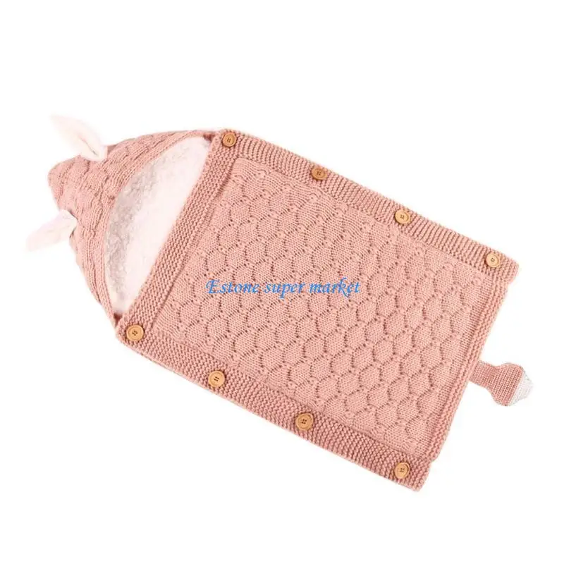 

090B Baby Hood Button Thicken Warm Stroller Sleeping Bag Knitted Envelopes Autumn Winter Sleepsack Infants Newborn