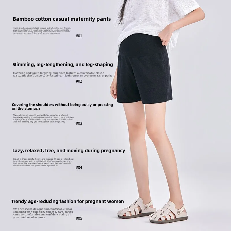Summer Loose Wide Leg Shorts Maternity High Waist Elastic Belly Support Casual Pants Large Size Anti-Light Pregnant Pants