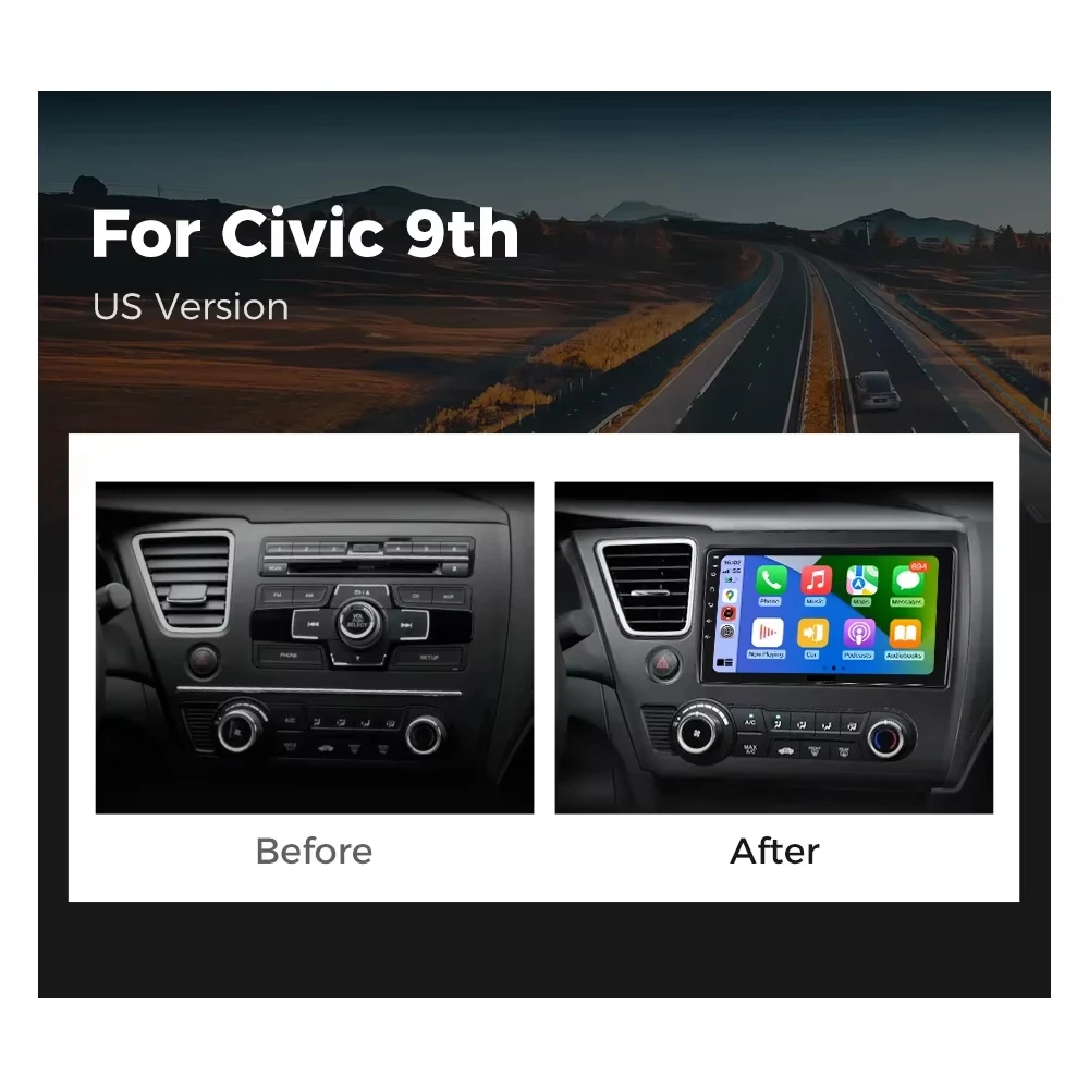 Android 16 CarPlay&Auto For Honda Civic 9 9th US Sender Coupe Car Radio Stereo GPS Navigation Multimedia Player Wireless WIFI BT
