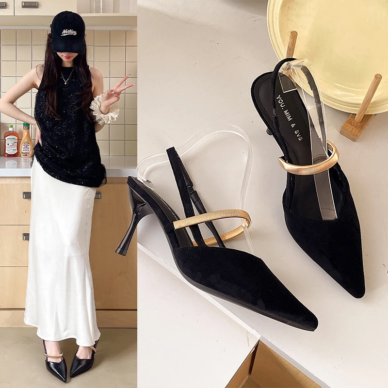 

Elegant Pointed-toe Stiletto Heels for Women, Single-strap Shallow Mouth Shoes, Versatile Closed-toe Sandals