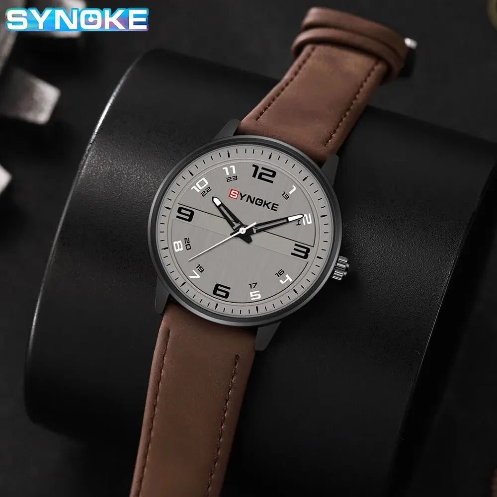 SYNOKE Men Quartz Watch Fashion Simple Business Belt Retro Watch For Men Watch Student Wristwatch Sports Non Mechanical