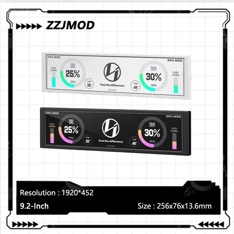

Внешний экран для компьютерного корпуса ZZJMOD HD 9.2 дюйма, дисплей высокой четкости, интерфейс USB 9-контактный для материнской платы.