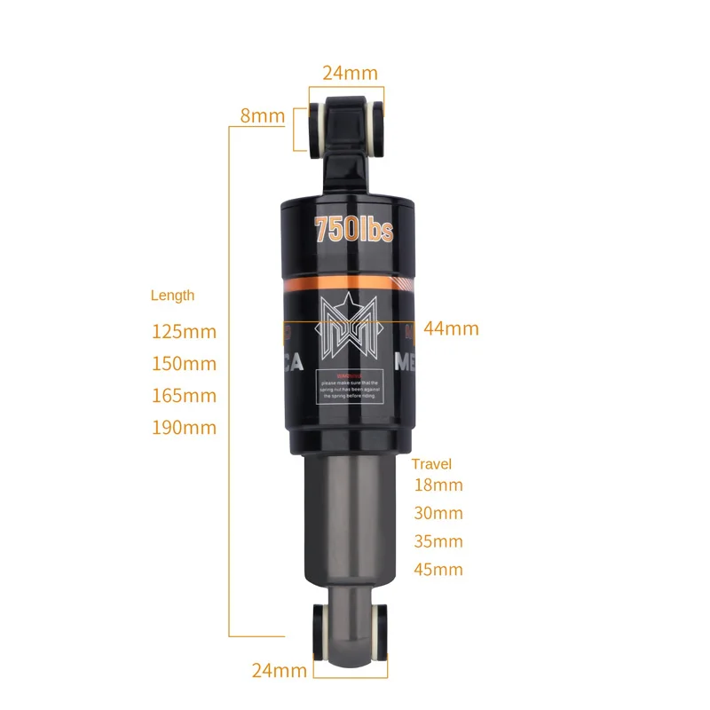 MEROCA Bicycle Rear Shock Absorber 125/150/165/190mm Bike shock absorber Mountain Bike Oil Spring Shock Absorber mtb parts