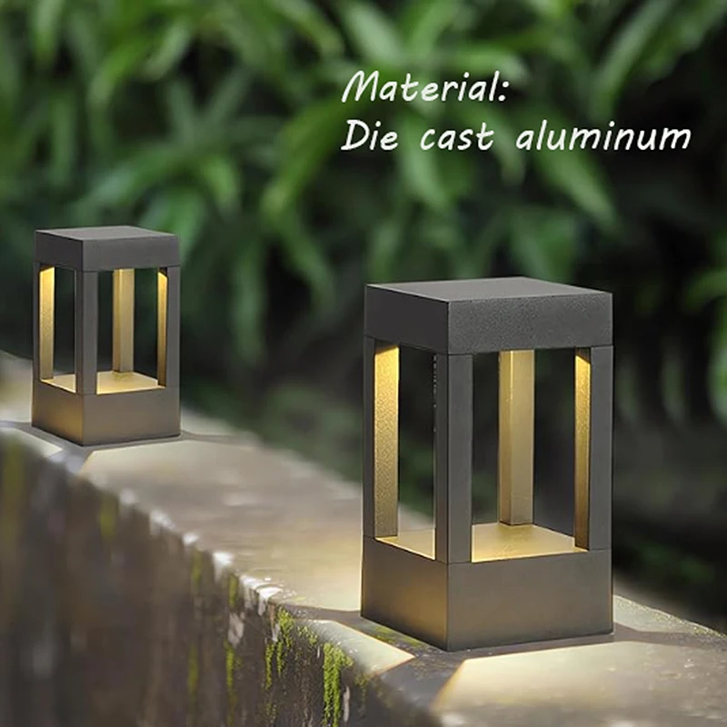 Led Outdoor Lawn Lamp IP54 Waterproof Aluminum Garden Light Black Square Column Post Caps Lights Floor Lamps Decoration Lights