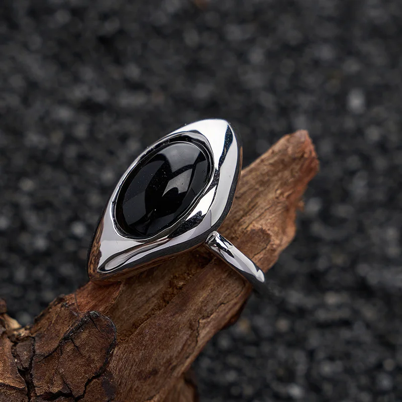 New Arrival 925 Sterling Silve Black Agate Ring for Women Girl Irregular Versatile Adjustable Jewelry Gift Dropshipping